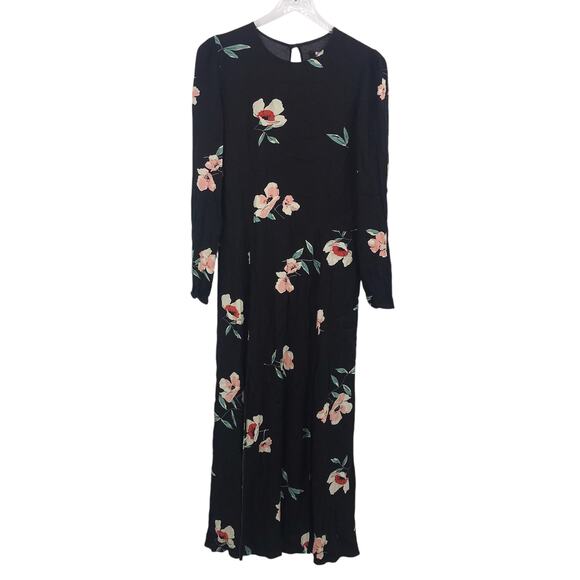 Reformation Floral Vanessa Dress 12 Crew Neck Long Sleeve Side Slit Keyhole Back - Picture 1 of 8